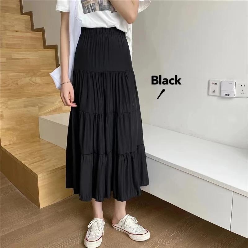 Jupe longue trapèze chic pour femme, taille haute élastique, patchwork blanc et noir, style vintage,