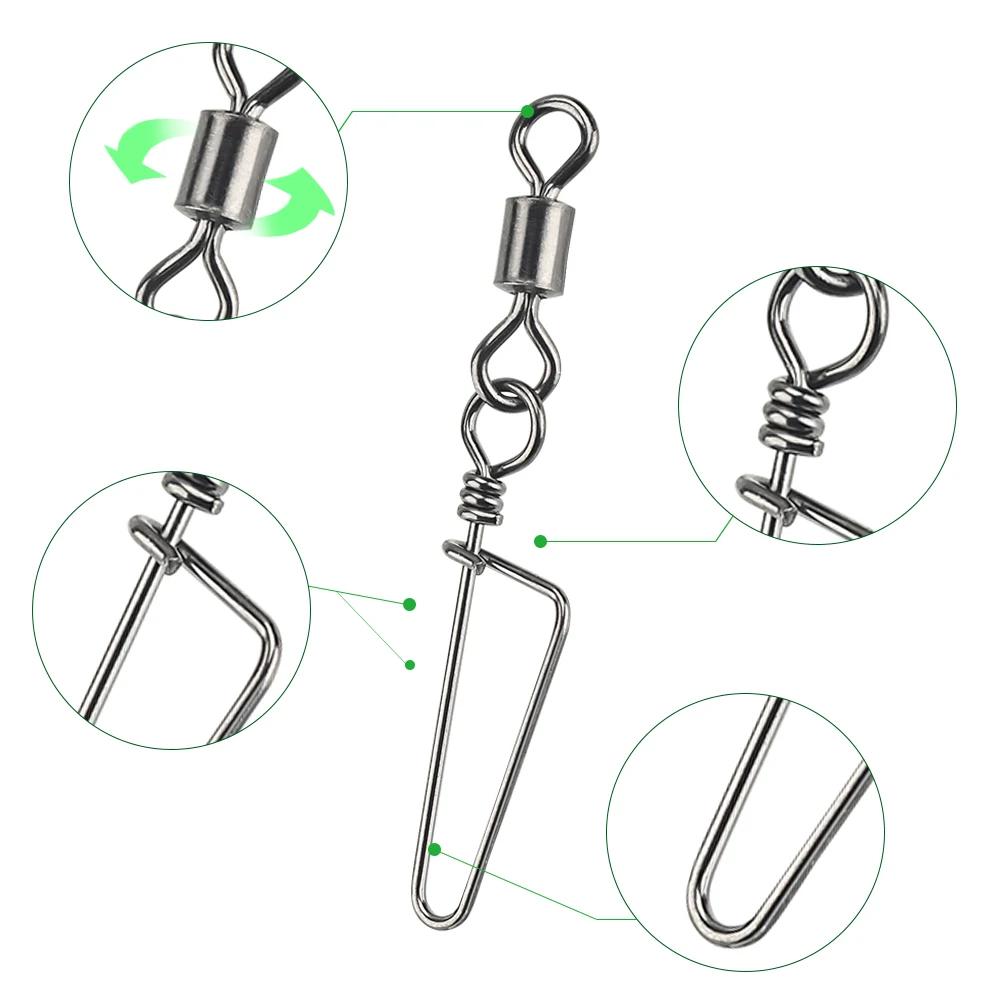 DNDYUJU 50pcs roulement de pêche émerillons anneau solide Interlock Snap pour hameçon leurre connect
