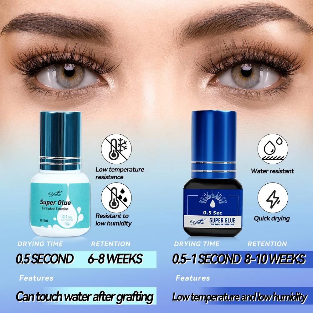 Yelix colle extension de cils pour professionelle, séchage rapide en 0.5 à 1secondes,yeux sensible,n