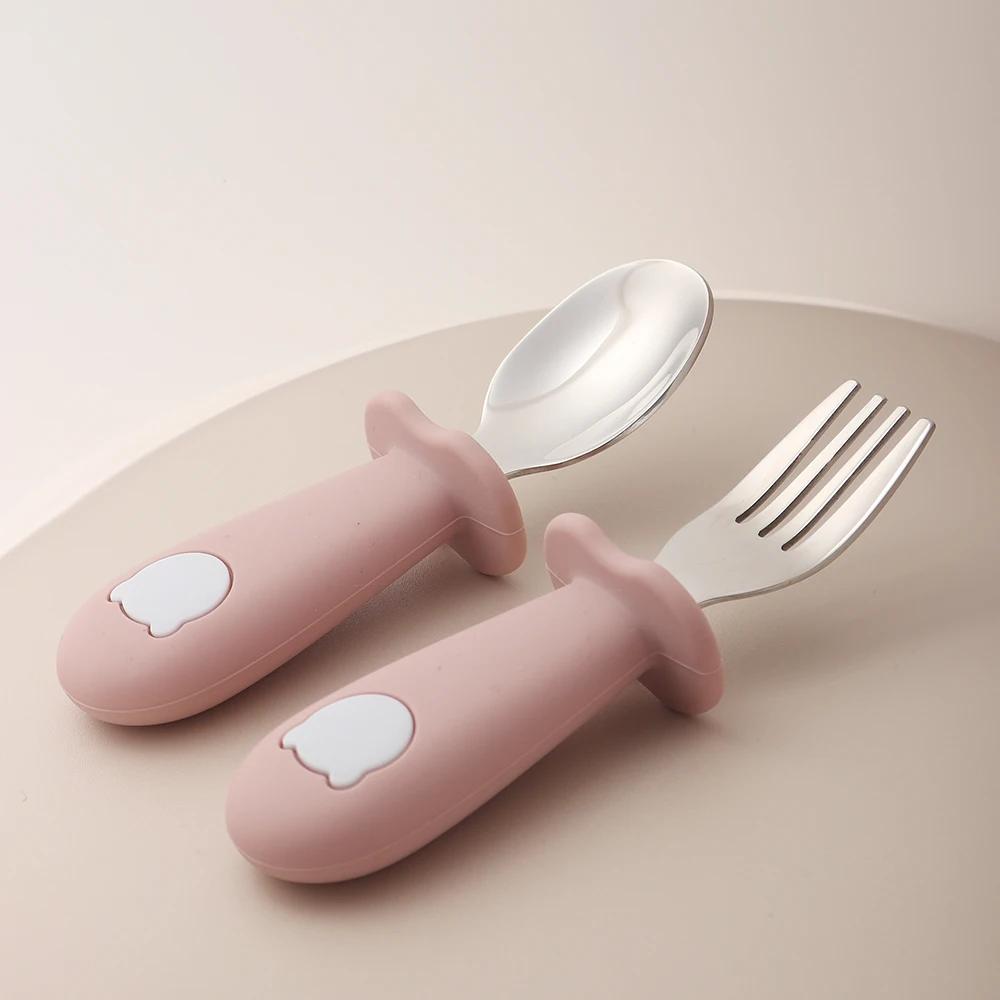 Cuillère et fourchette en silicone en forme de panda pour bébé, cuillère d'alimentation pour bébé en
