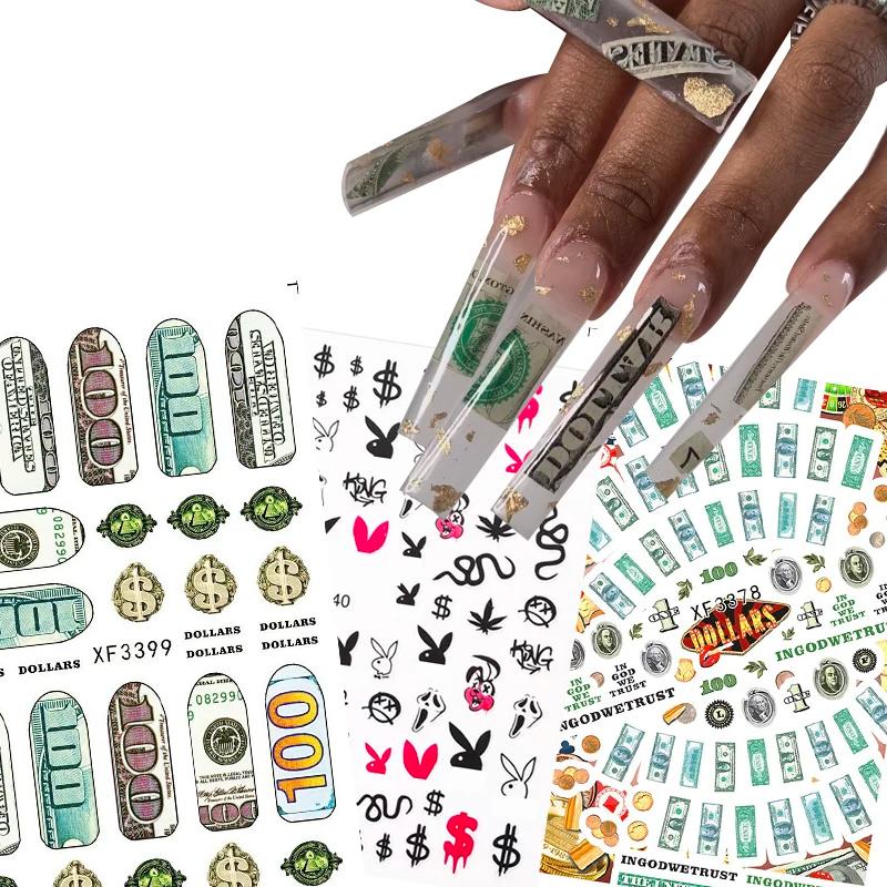 Autocollants 3D en Forme de Dollar pour Ongles, Décalcomanies Auto-Adhésives pour Manucure, Envelopp