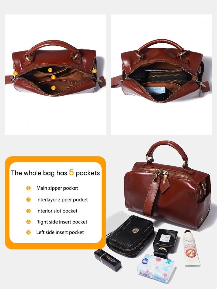 Sac à bandoulière en cuir ciré Zency pour femmes, sac à main avec deux longues sangles
