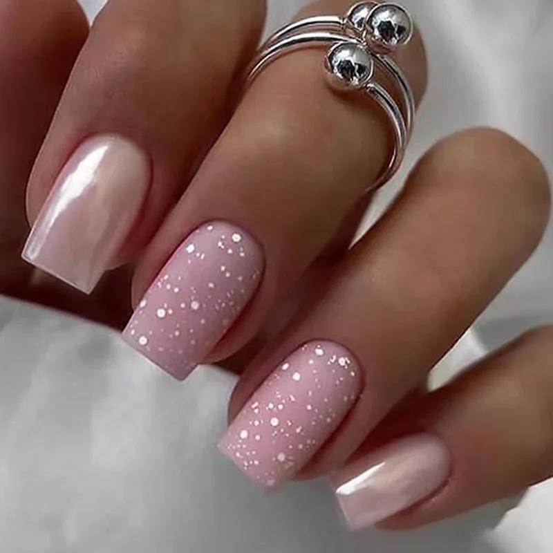 Faux ongles à paillettes Aurora N64.Short French souhaits on, faux ongles simples, couverture complè