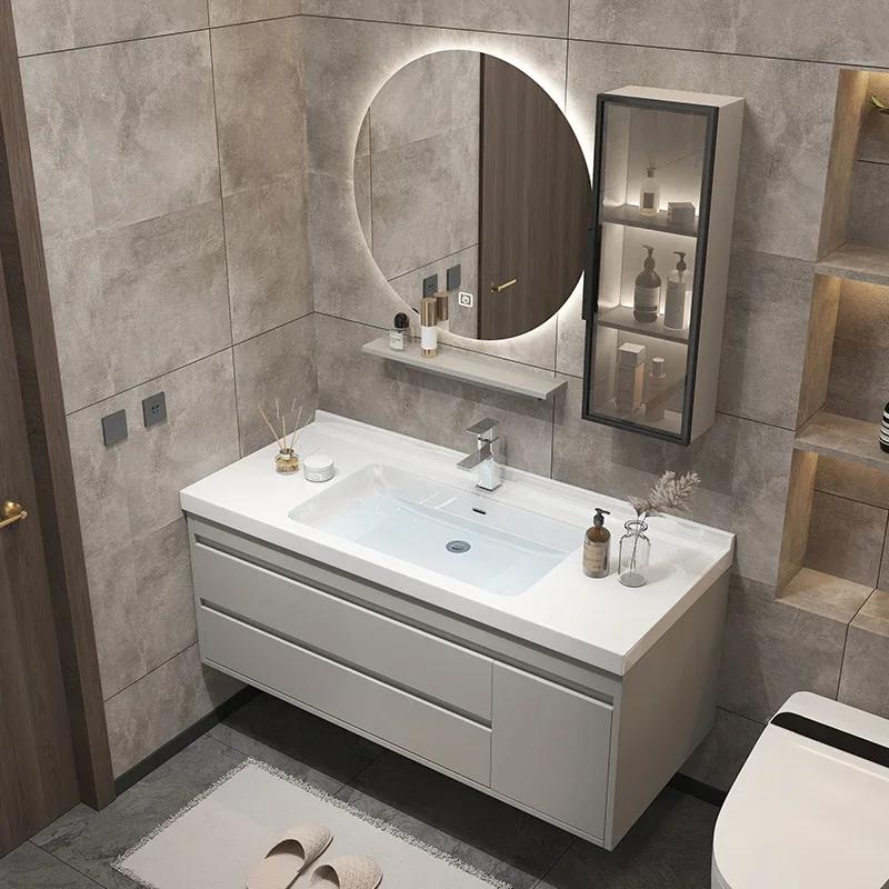 Lavabo rangement salle de bain armoire cuisine Mdf en bois miroirs fermés toilette évier multifoncti