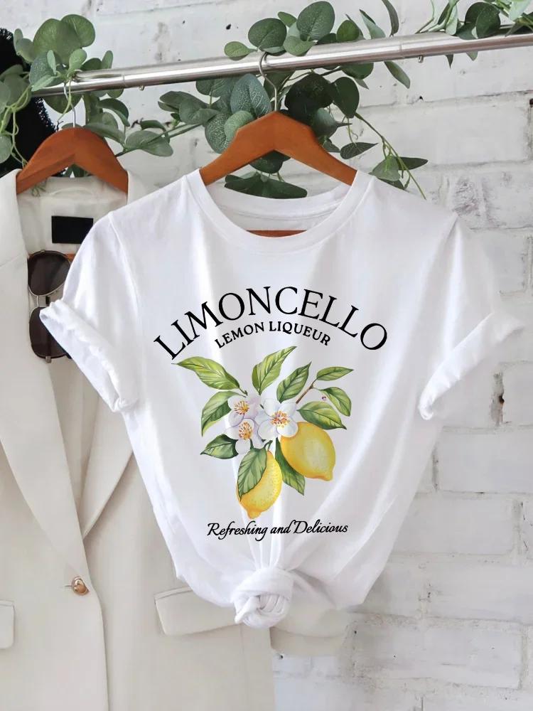 T-shirt manches courtes col rond femme, haut décontracté avec lettres de citron imprimées, Kawaii, S