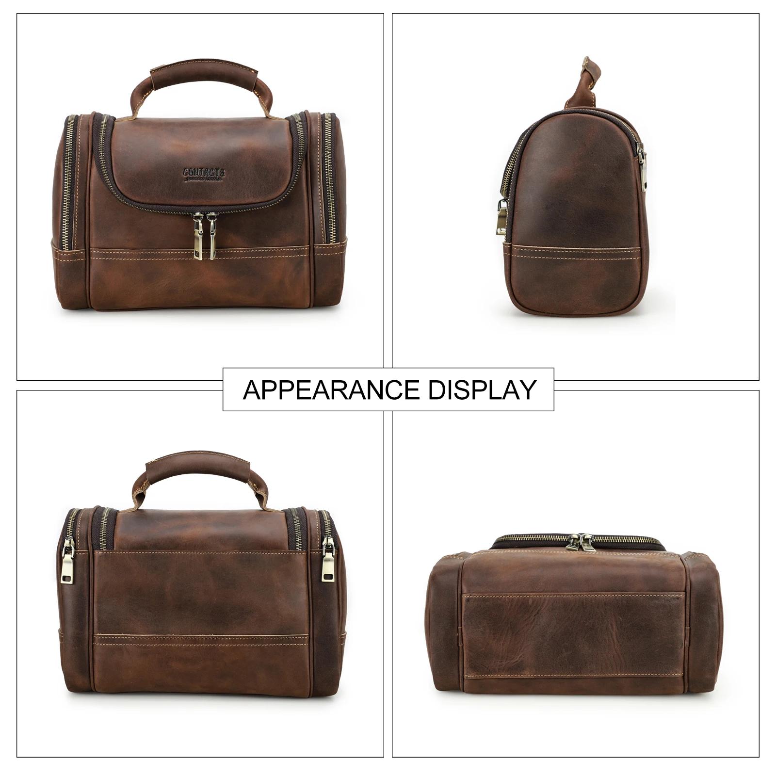 Contact's hommes voyage d'affaires lavage trousse de toilette Crazy Horse cuir outil de lavage sac d