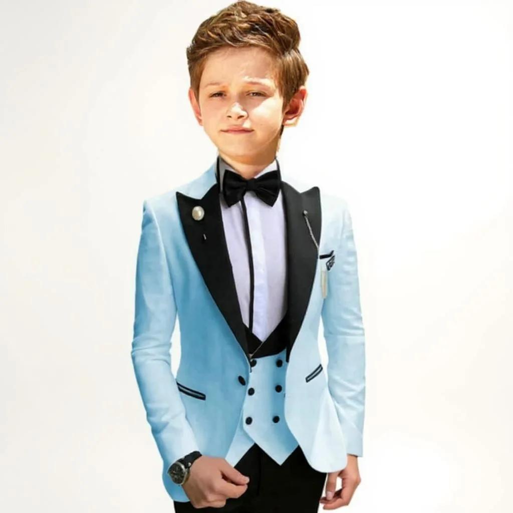 Costumes de mariage formels pour garçons, veste à revers, gilet et pantalon, 3 pièces, costume de sm