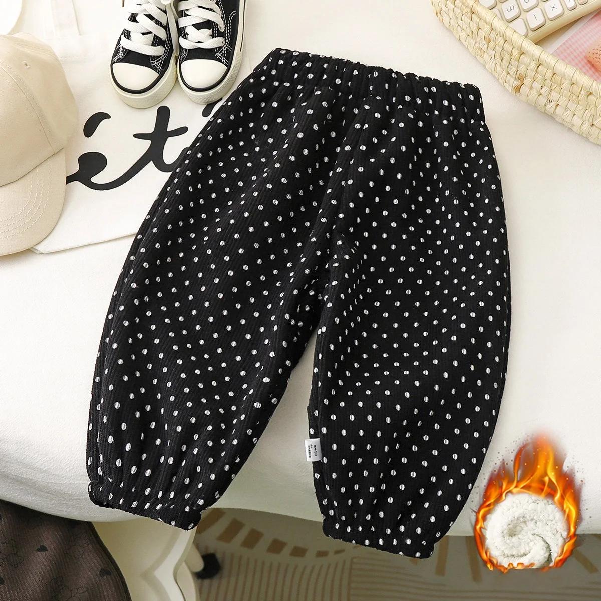 Pantalon unisexe doublé polaire pour enfants, collection Printemps 2026, motif rétro à pois, pour ga