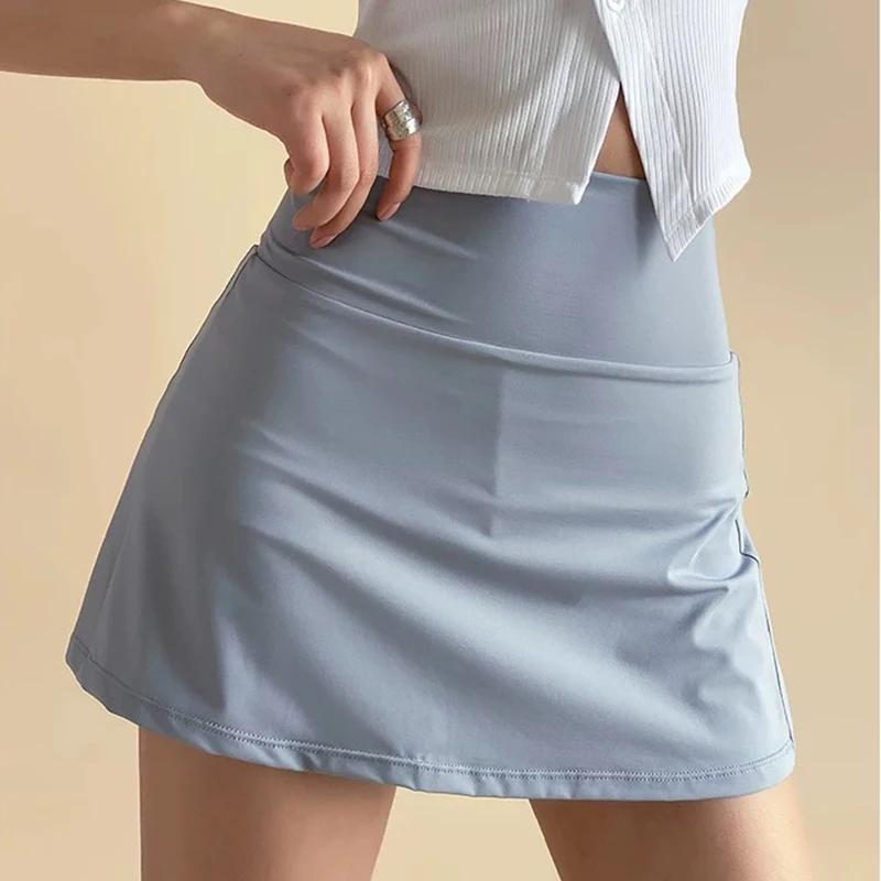 Jupe courte de sport taille haute pour femmes, pantalon de Yoga trapèze Anti-éblouissement avec doub