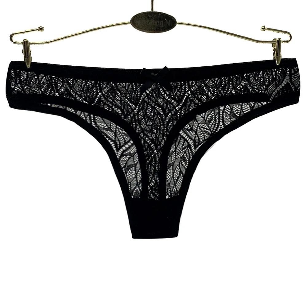 Culotte Sexy femmes dentelle sous-vêtements en soie taille basse nœud couleur unie slips coton entre