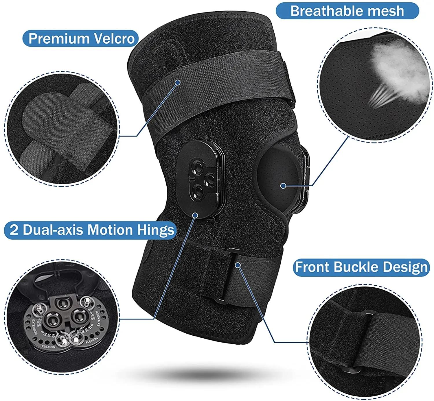 Genouillère réglable articulée, Support de genou avec stabilisateurs latéraux, cadrans de verrouilla