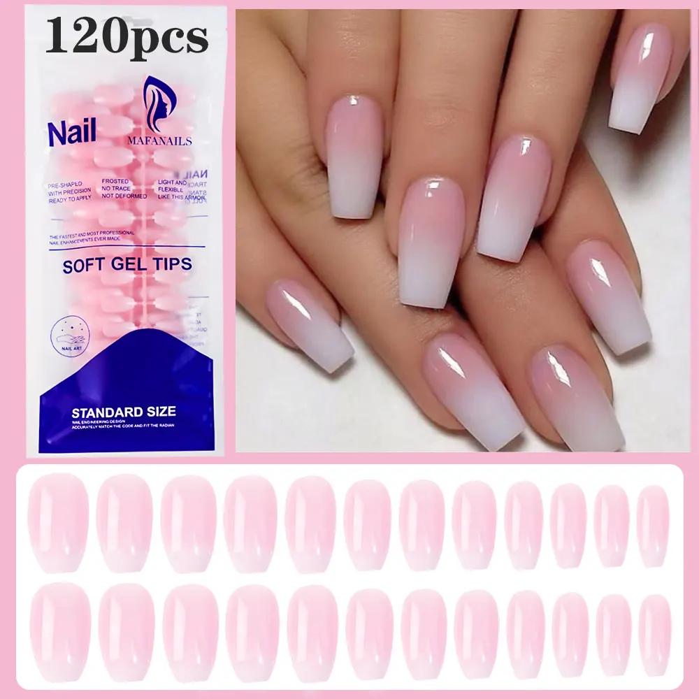 120 pièces rose Ombre moyen cercueil presse sur ongles brillant à la main acrylique faux ongles cons