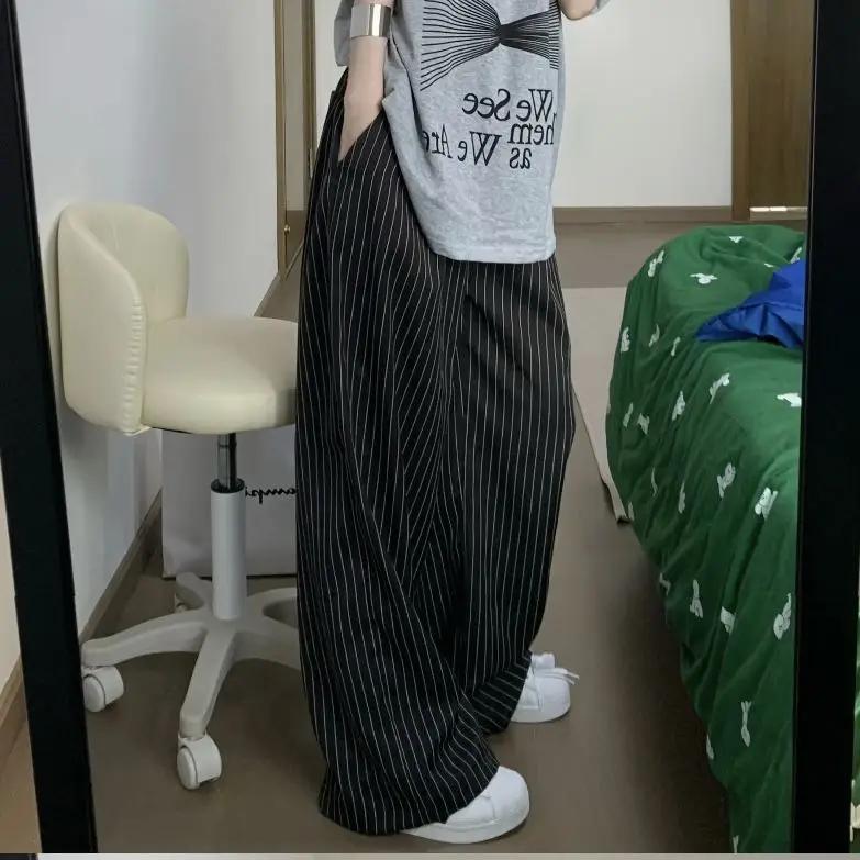 2025 printemps décontracté rayé imprimé taille haute jambe large Patchwork pantalon femmes Baggy mod