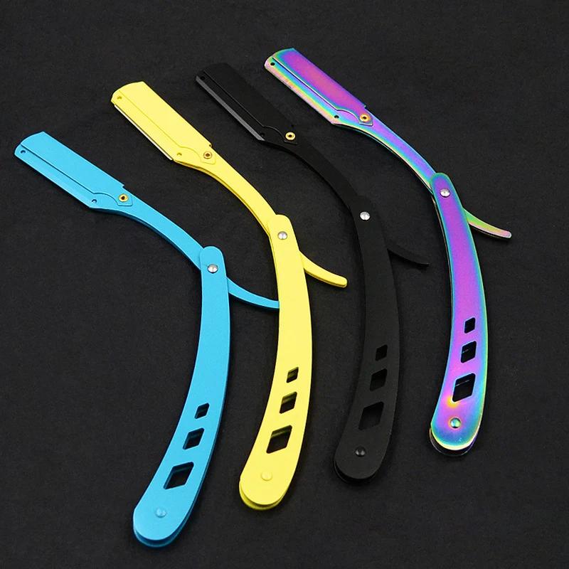 Rasoir à cheveux pour hommes et hommes, outils de barbier, couteau de rasage pliable, noir antique, 
