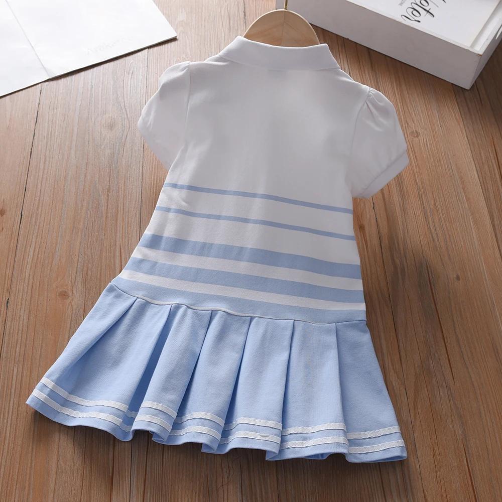 Robe Polo à rayures pour filles, vêtements élégants à manches bouffantes, robes d'été pour bébés fil