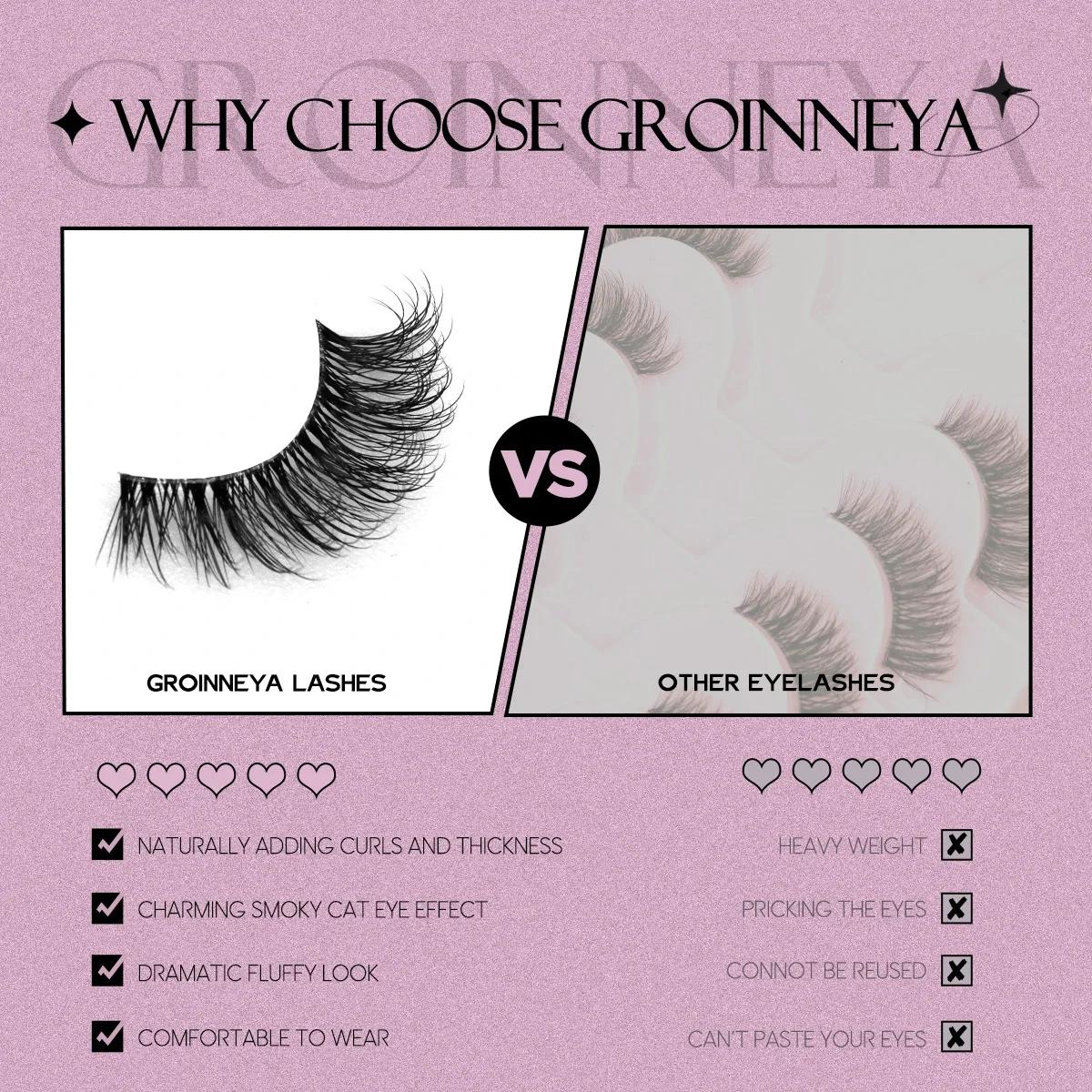 GROINNEYA demi cils doux naturel oeil de chat cils aspect naturel bande invisible cils demi faux cil