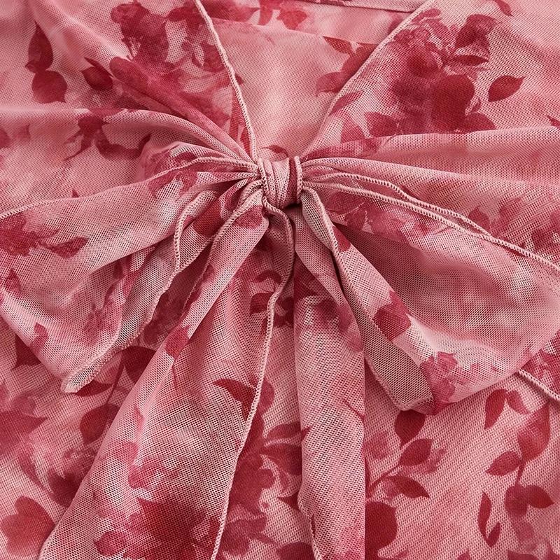T-shirt d'été en maille pour femmes, imprimé Floral Y2k, doux, col en v, robe de plage, haut à manch