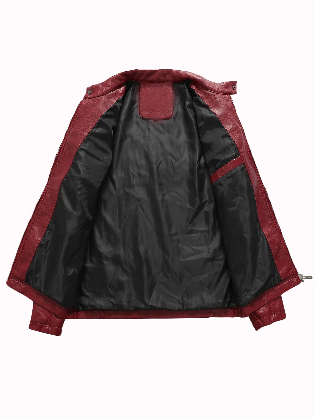 Veste de motard mince en cuir PU pour hommes, course de moto, couleur littérature