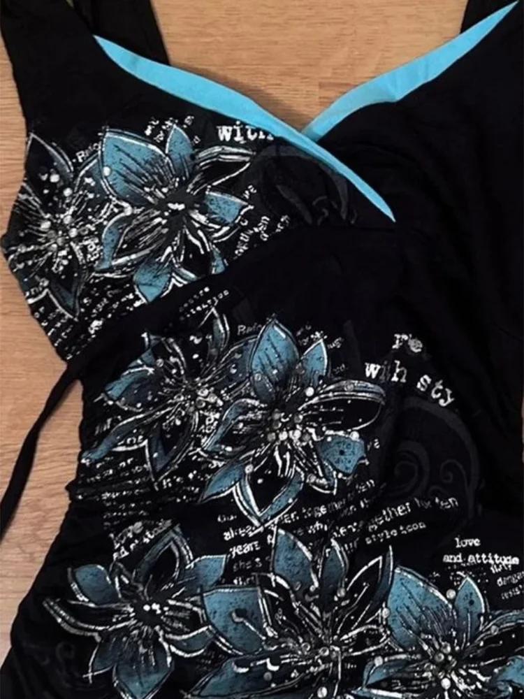 L'été Shibuya Chaude Fille Noir Sexy Sangle Top Femme 2000s Y2K Harajuku Gothique Rétro Dos Nu Top S