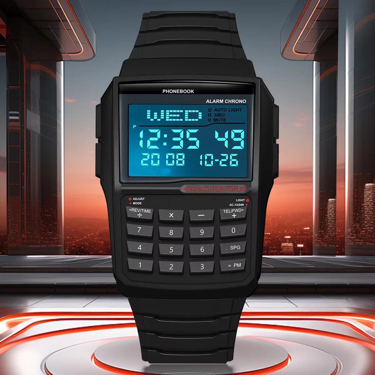 Montre Calculatrice Multifonctionnelle pour Hommes, Montre Électronique LED de Luxe à la Mode, Montr