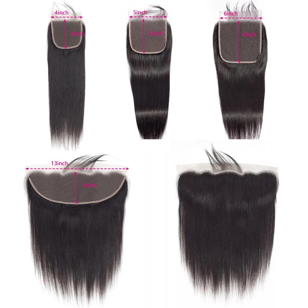 30 40 pouces paquets de cheveux humains droits avec fermeture 5x 5/6x6 paquets bruts brésiliens 100%