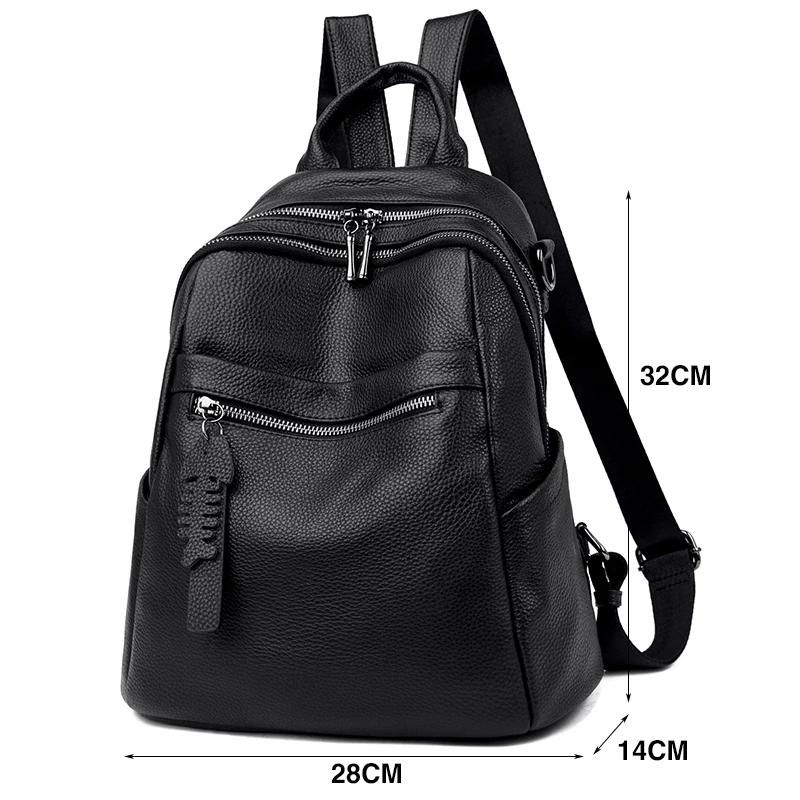 Sac à dos en cuir véritable pour femmes, sac à dos décontracté pour filles, sac à dos de voyage gran