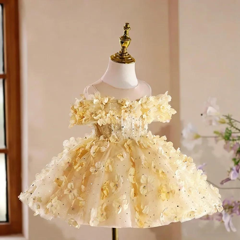 Robe florale pour le premier anniversaire des filles, tenue de performance, de cérémonie ou de conco