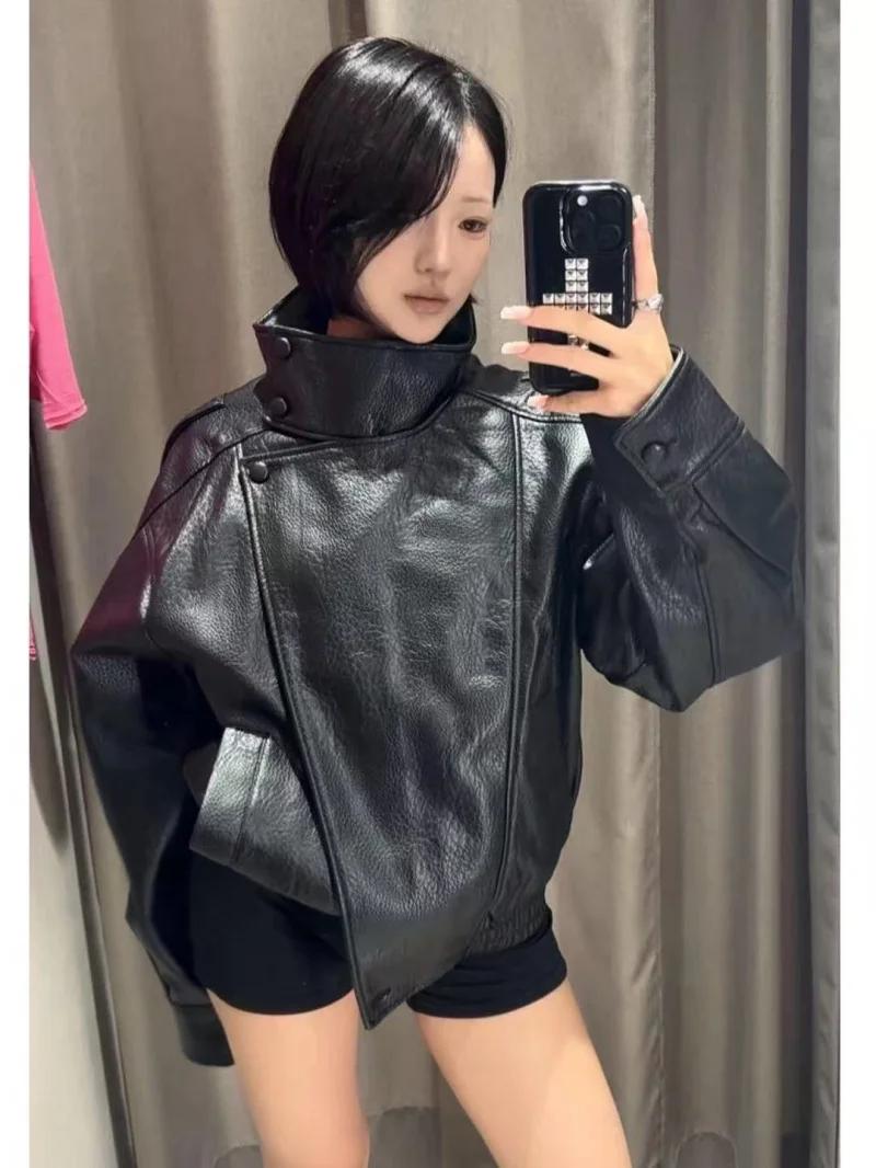 ETJ 2025 nouvelle version ample de la mode des femmes de col montant veste en simili cuir style de r