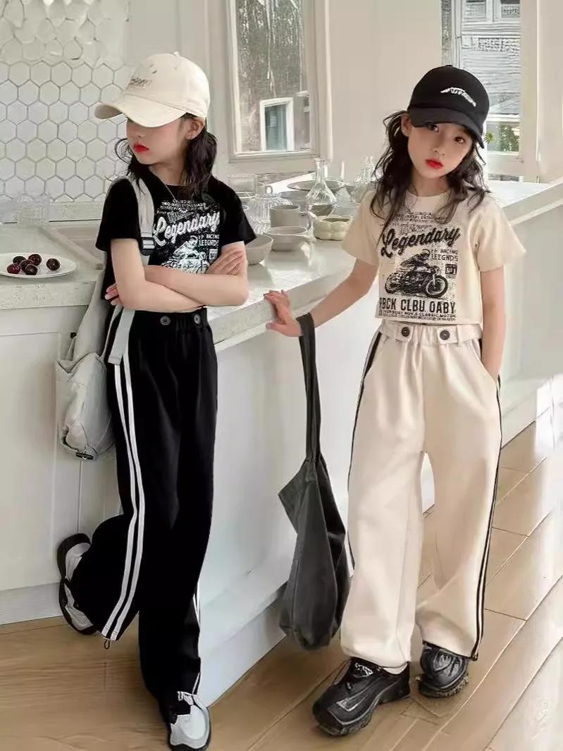 Costume décontracté d'été pour filles, T-shirt à la mode pour enfants, pantalon décontracté, robe d'
