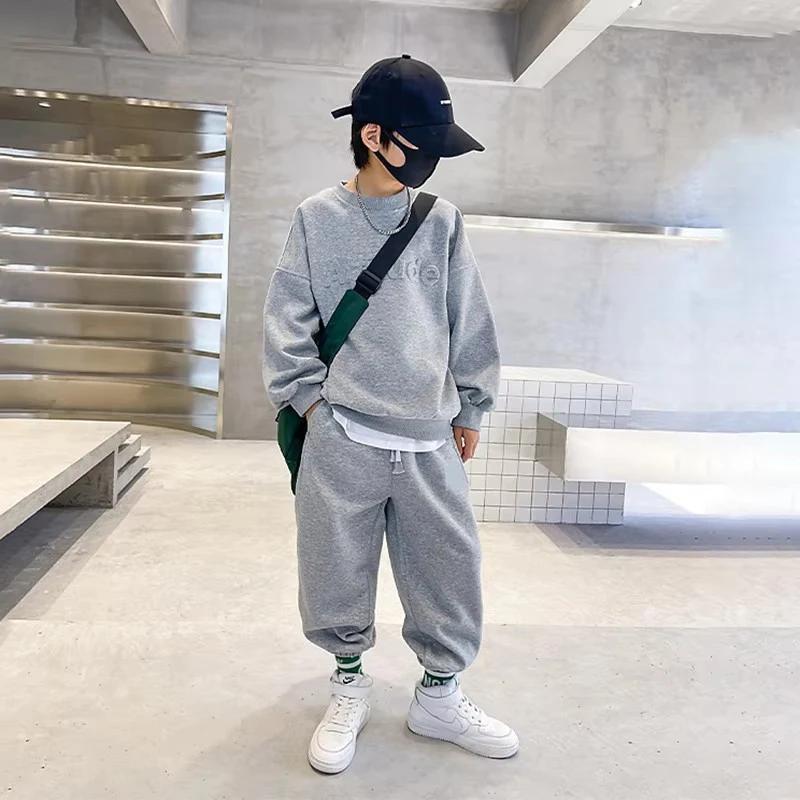 Ensemble de vêtements pour adolescents de 5 à 14 ans, sweat-shirt + pantalon avec lettres, 2 pièces,