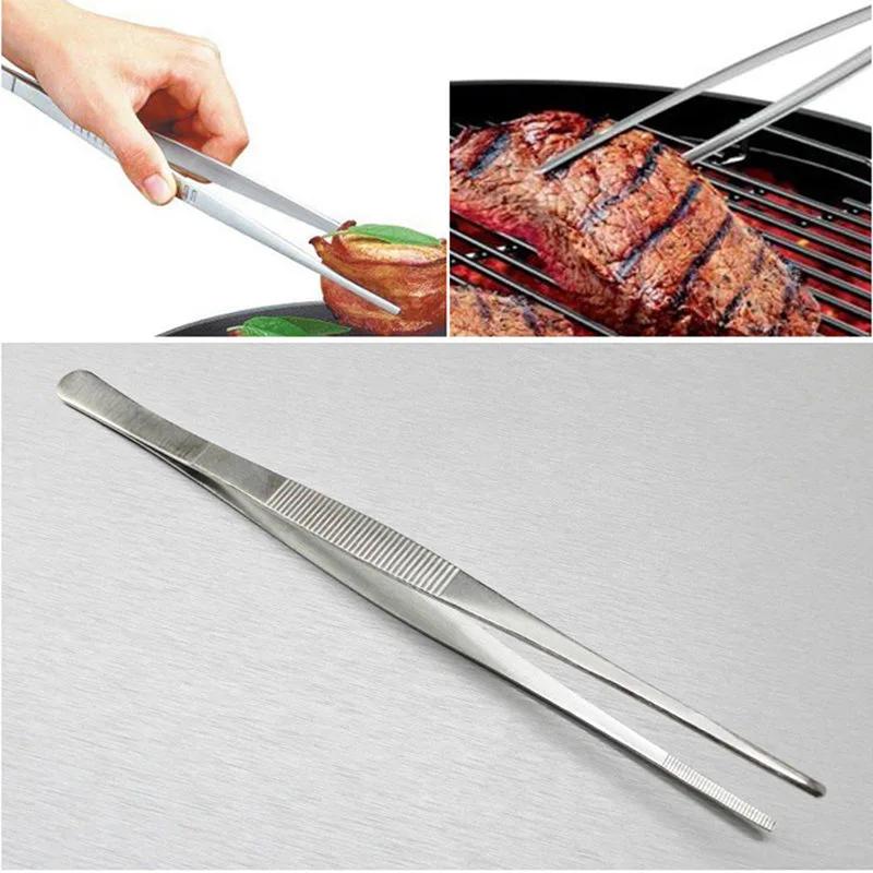Pince à épiler dentée en acier inoxydable, longue pince à aliments pour Barbecue, pince droite, mais