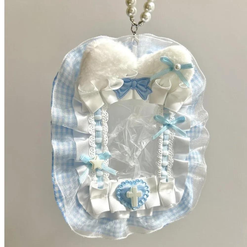 Doux bricolage porte-carte en peluche avec ruban Anime dentelle Photocard étui Lolita idole affichag