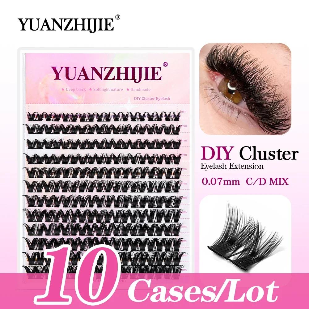 10 étuis/lot YUANZHIJIE grappes de cils sans nœuds 100% cils Anime touffetés à la main Premium Mater