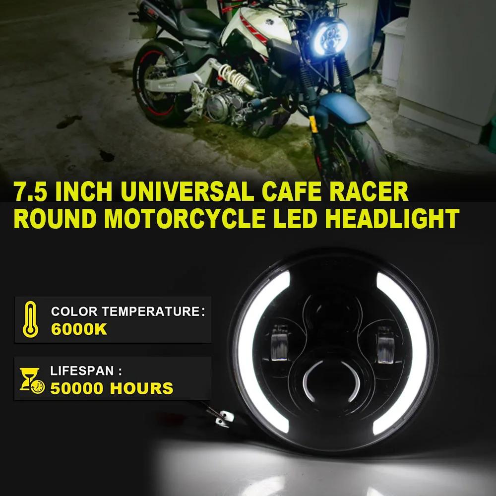 Phare rond universel de 7.5 pouces pour phare de moto LED Cafe Racer Bobber Honda 7 pouces ﻿