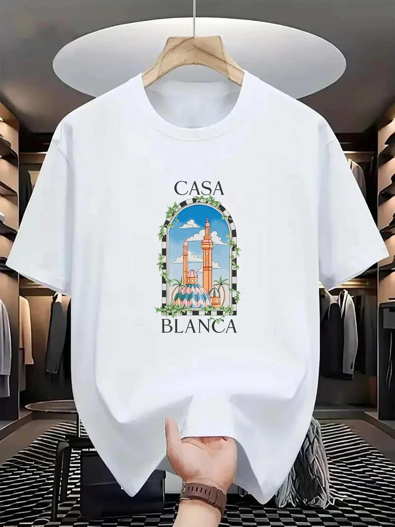 T-shirt vintage Casablanca à motif architectural, streetwear pour homme, manches courtes, été, hip-h