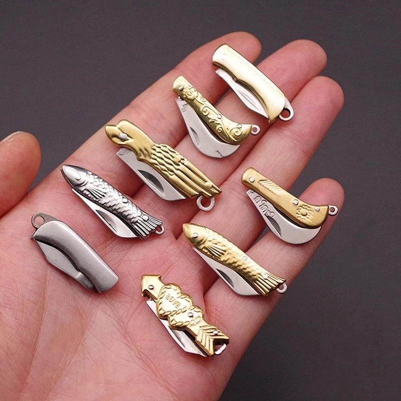 Mini couteau de poche, porte-clés en laiton, pendentif en acier inoxydable, couperet, lame, outil d'