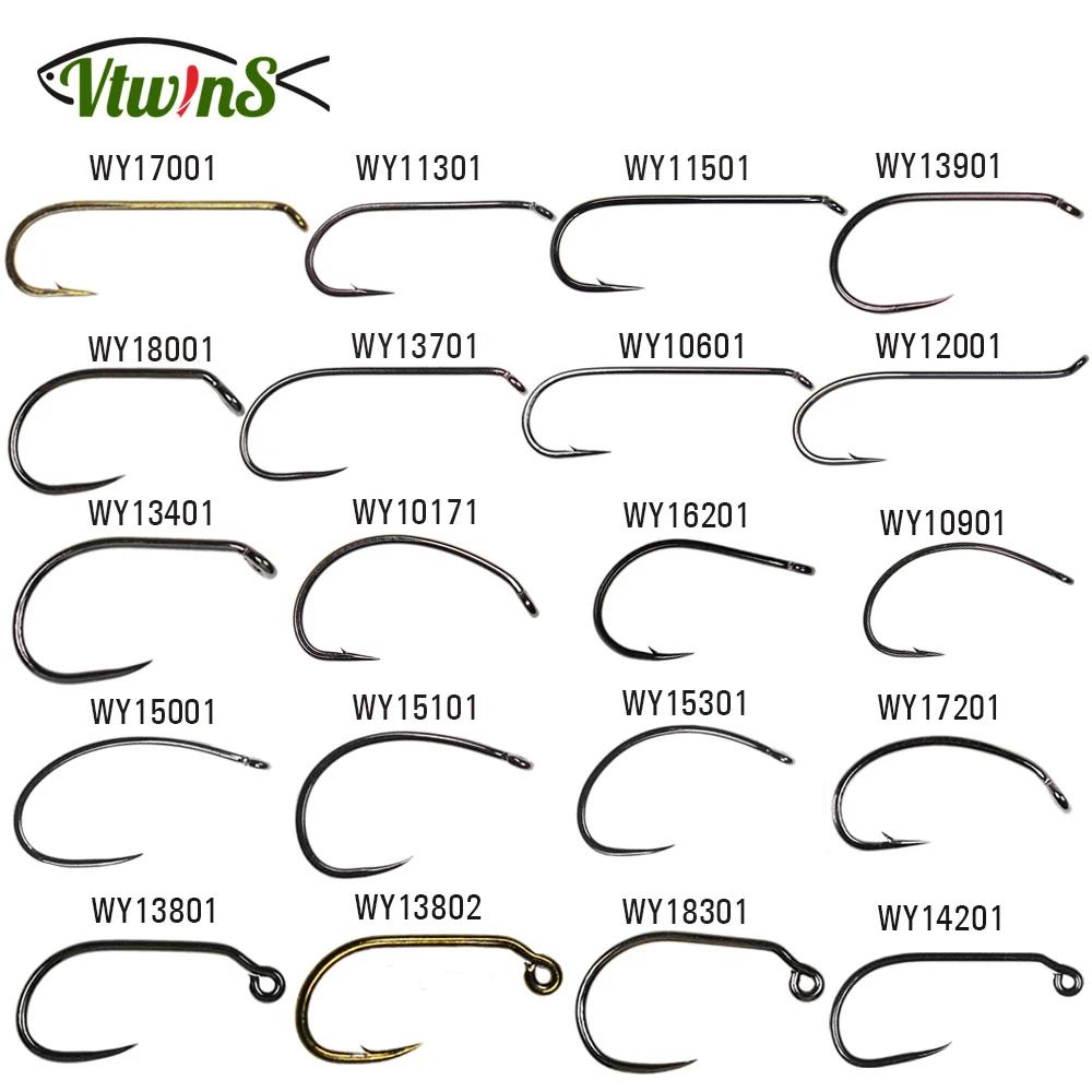 Vtwins 50 crochets de liaison de mouche barbelés sans ardillon 60 degrés Jig nymphe Streamer crochet