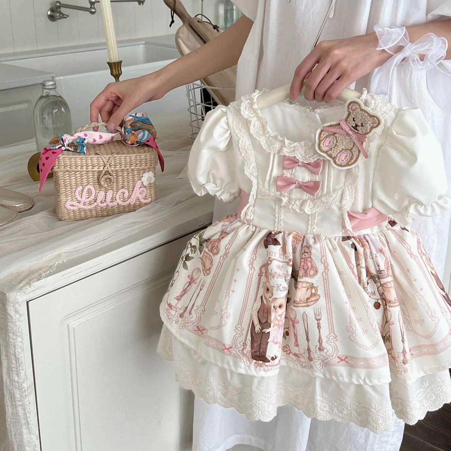 Robe d'été pour filles, nouvelle collection, manches bouffantes, princesse, style féerique, ours lol