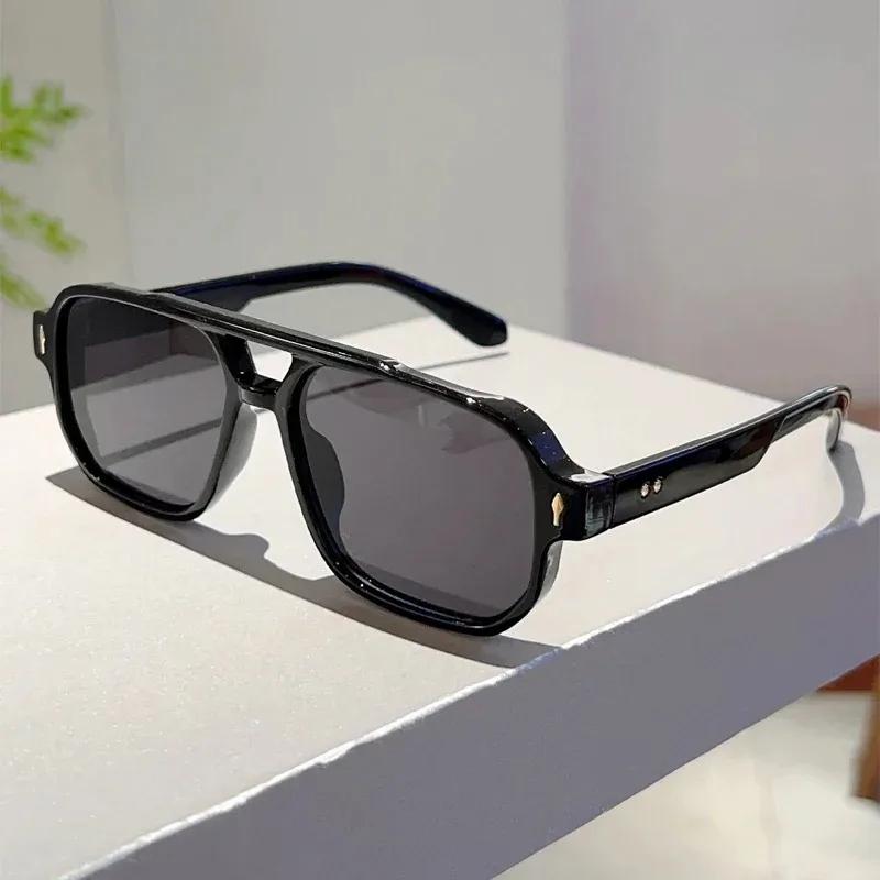 Vintage Double ponts hommes lunettes de soleil carrées mode vert océan lentille UV400 lunettes femme