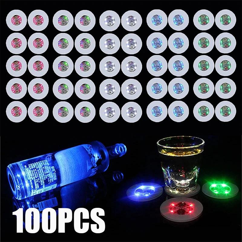 100 pièces LED vaisselle tapis tasse autocollant lumineux coloré clignotant bouteille autocollant ém