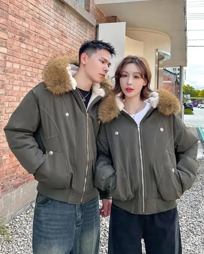 ZAROY col de fourrure Parkas à capuche Y2k Harajuku épaissir vestes rembourrées décontracté fermetur
