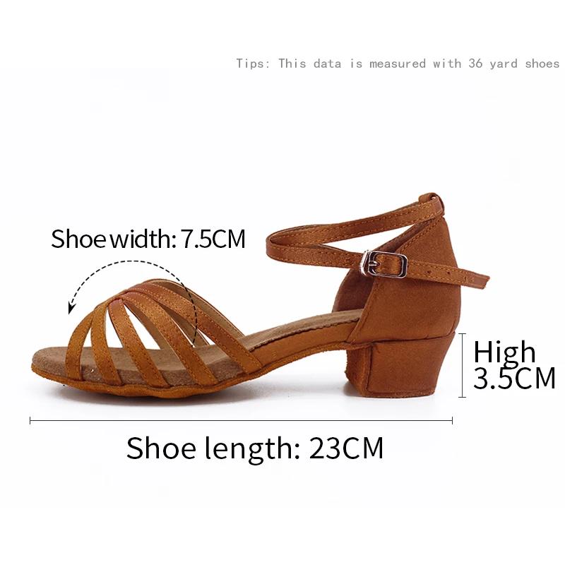Chaussures latines en Satin pour filles, chaussures de danse à talons bas, pour adultes, Tango, Sals
