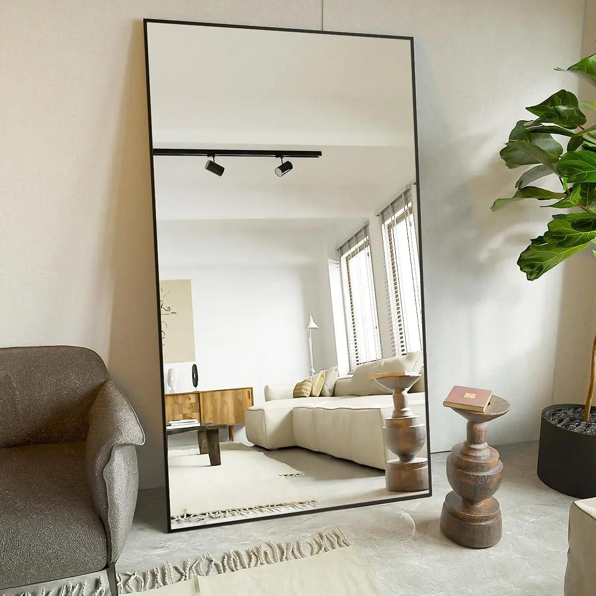 Grand miroir pleine longueur 34 "x 76", miroir de sol avec support, miroir de courtoisie mural avec 