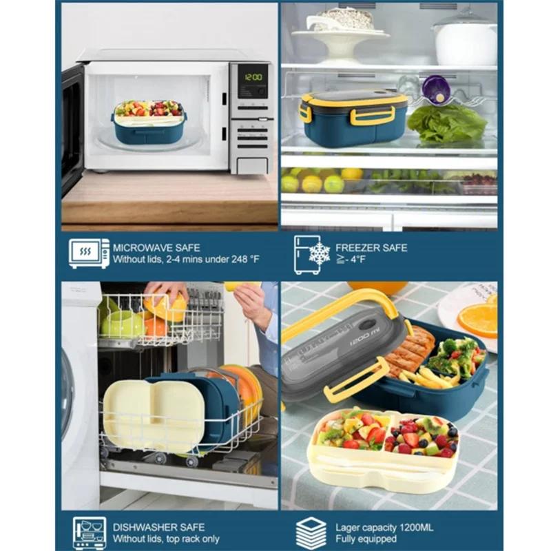 Boîte à lunch à bento portable étanche pour enfants, 2 couches, cuillère et fourchette, grande capac