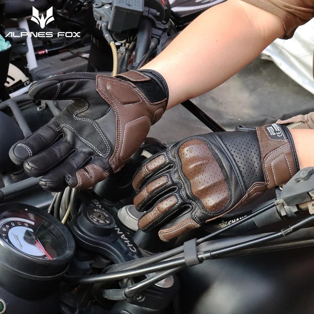 Gants de moto en cuir marron vintage pour hommes, certification CE, équitation Hurbike, écran tactil