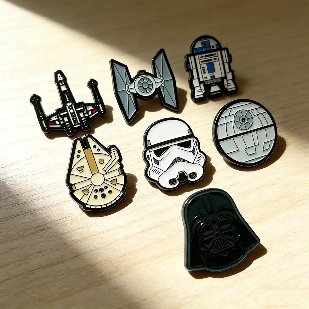 Ensemble de 7 broches Star Wars - Stormtrooper R2-D2 Death Star Millennium Falcon Darth Vader Anime 