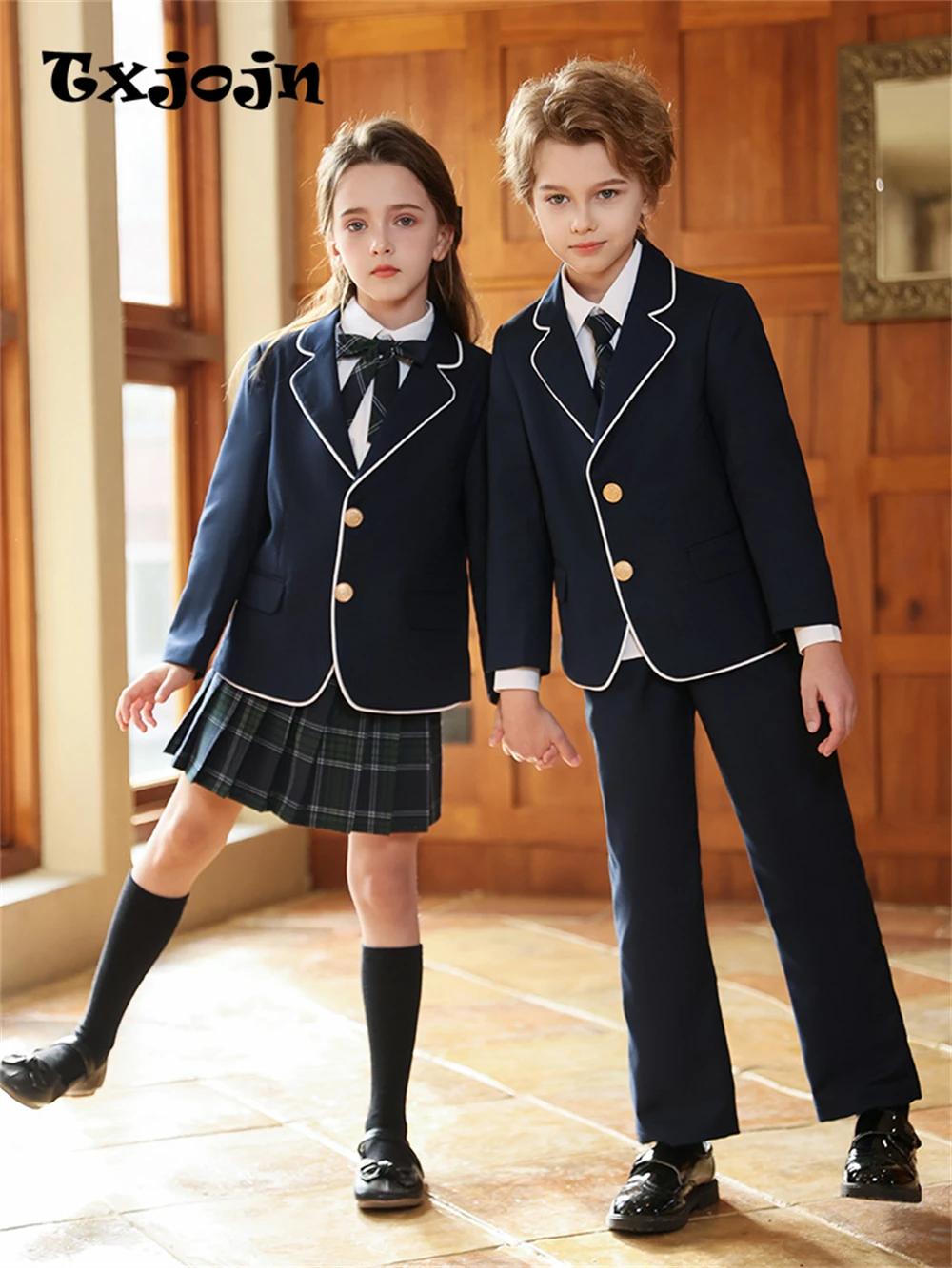 Txjojn – uniforme scolaire 4 pièces pour garçons et filles, ensemble de costumes formels et élégants