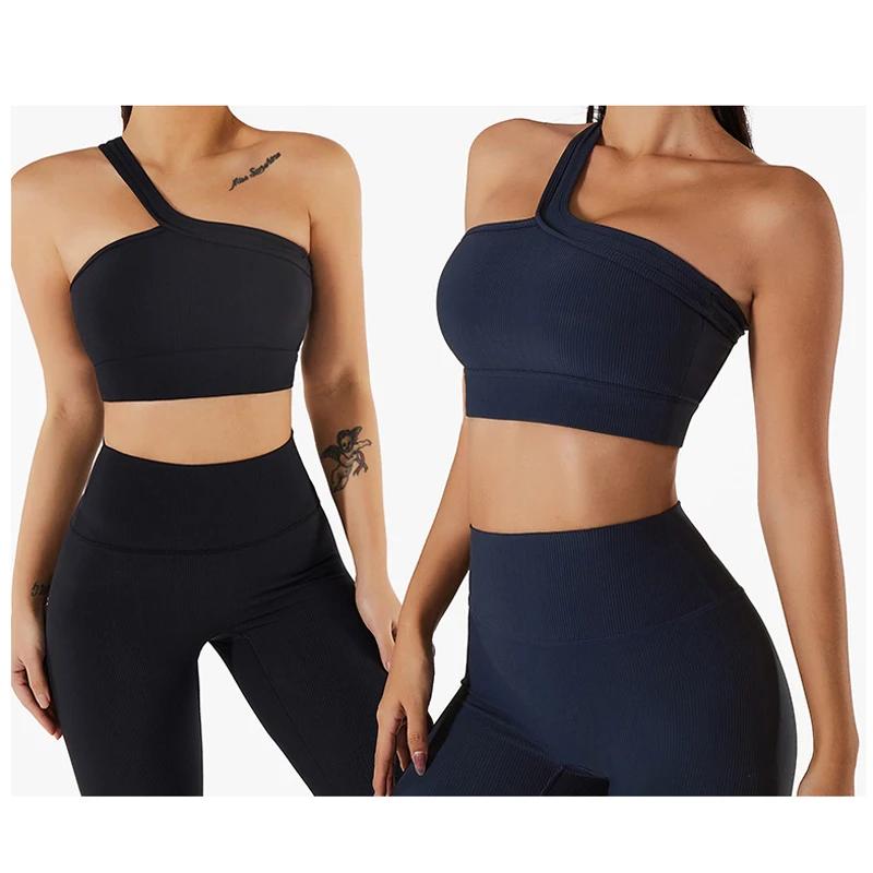 Ensemble de Yoga sans couture pour femmes, vêtements d'entraînement, de gymnastique, côtelé, Fitness