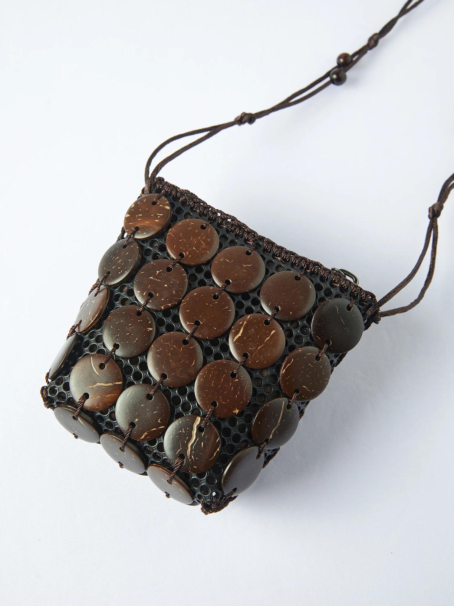Sac bandoulière mini en perles de bois tressé à la main ZIQIAO 2026 pour femme - Style rétro avec ac