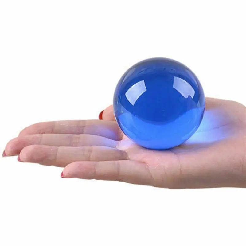 Boule de cristal bleue 40MM, ornements asiatiques, boule de verre magique naturelle Rare, sphère de 